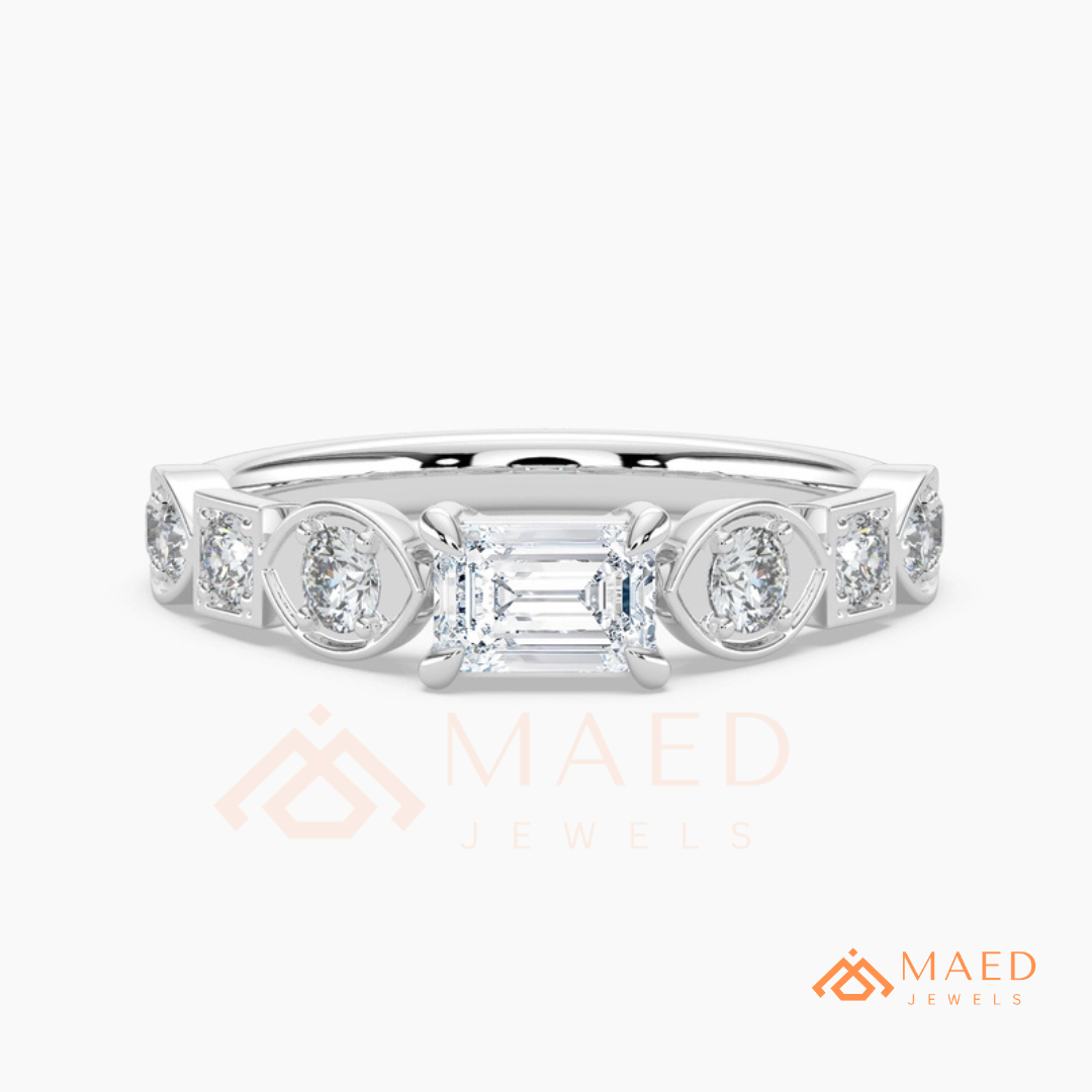 Vintage Emerald Cut Art Deco Engagement Ring in 14K Gold, Rose Gold & Silver