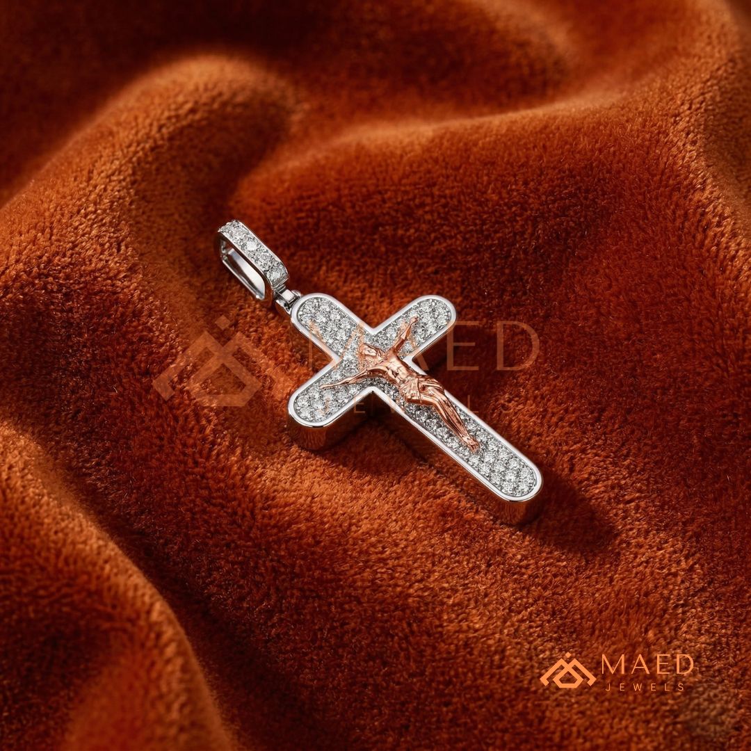 Heavy Micro Pavé Jesus Christ Cross Charm – Dual-Tone Statement Pendant