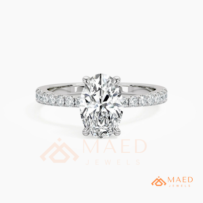 Oval Cut Engagement Ring with Pavé Band in Silver, 14K Gold, & 14K Rose Gold