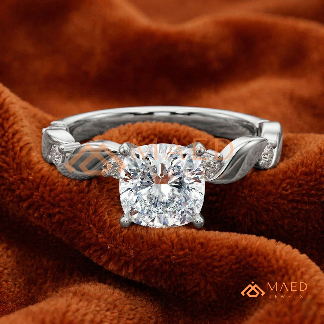 The Willow Cushion Cut Twisted Band Ring – Silver, 14K Yellow & Rose Gold