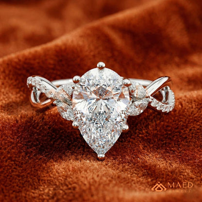 Pear Shaped Split Shank Promise Ring (Silver, 14K Solid Yellow/Rose Gold)