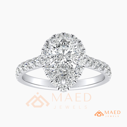 Pear Cut Halo Engagement Ring with Pave Band