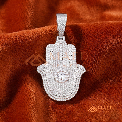 Iced-Out Hamsa Hand Pendant – Micro-Pave Diamond Finish in Silver, 14k Gold, 14k Rose Gold