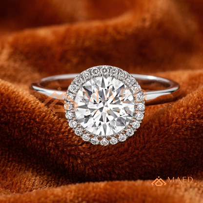 Classic Round Cut Moissanite Halo Engagement Ring in 925 Sterling Silver, 14K Gold & 14K Rose Gold | Solitaire Halo Wedding Ring for Women