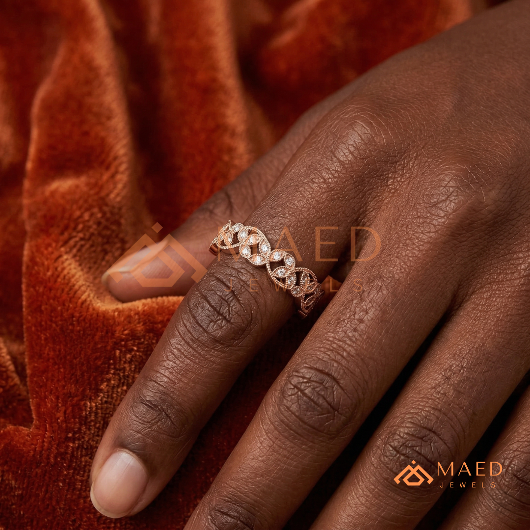 Amara Milgrain Botanical Eternity Band | Silver, 14K Yellow, & Rose Gold