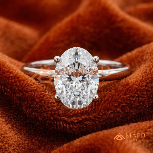Oval Cut Solitaire Engagement Ring | Classic 4-Prong Plain Band Promise Ring | 14K Gold, Rose Gold & Sterling Silver