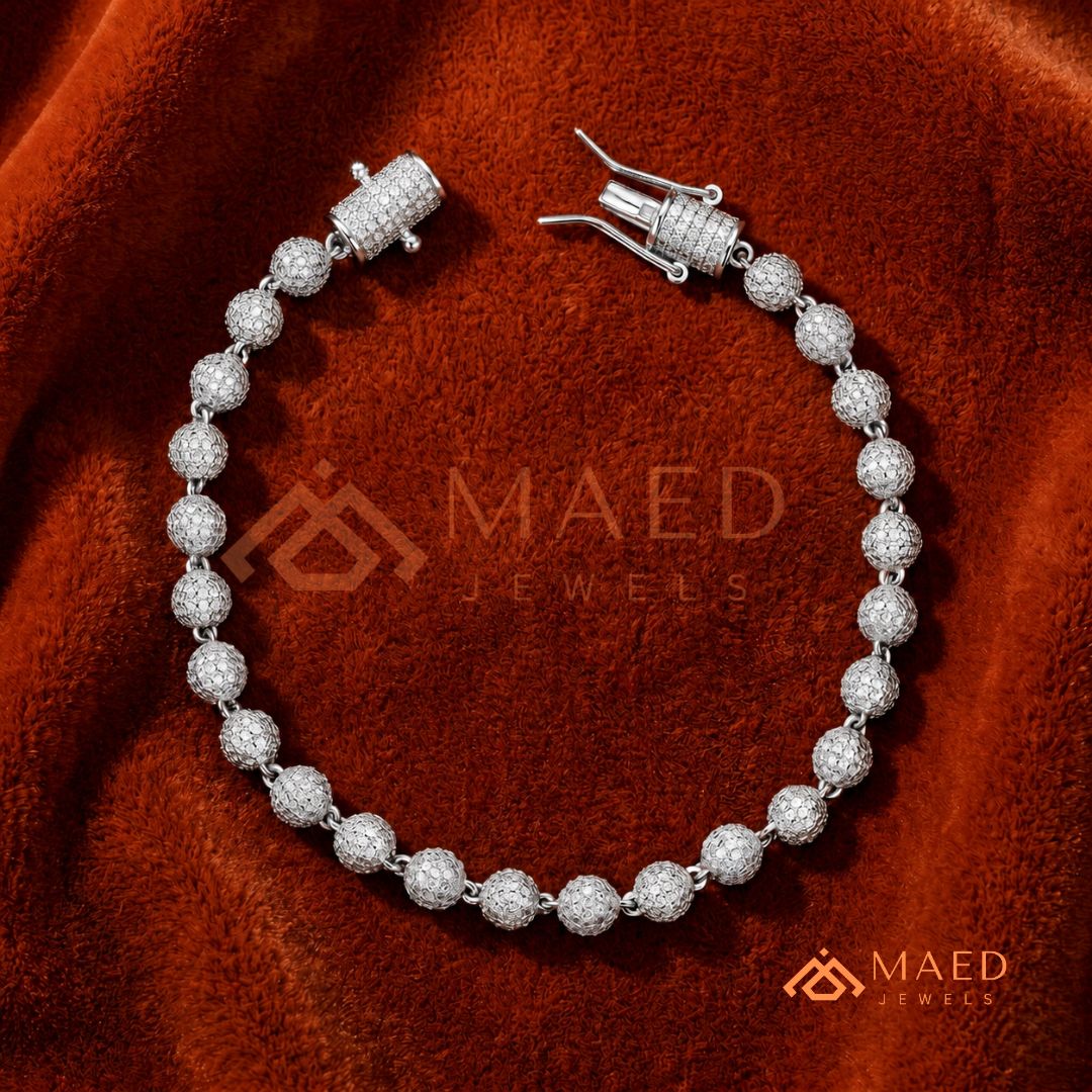 Iced-Out Pavé Ball Tennis Bracelet – 925 Silver, Gold & Rose Gold