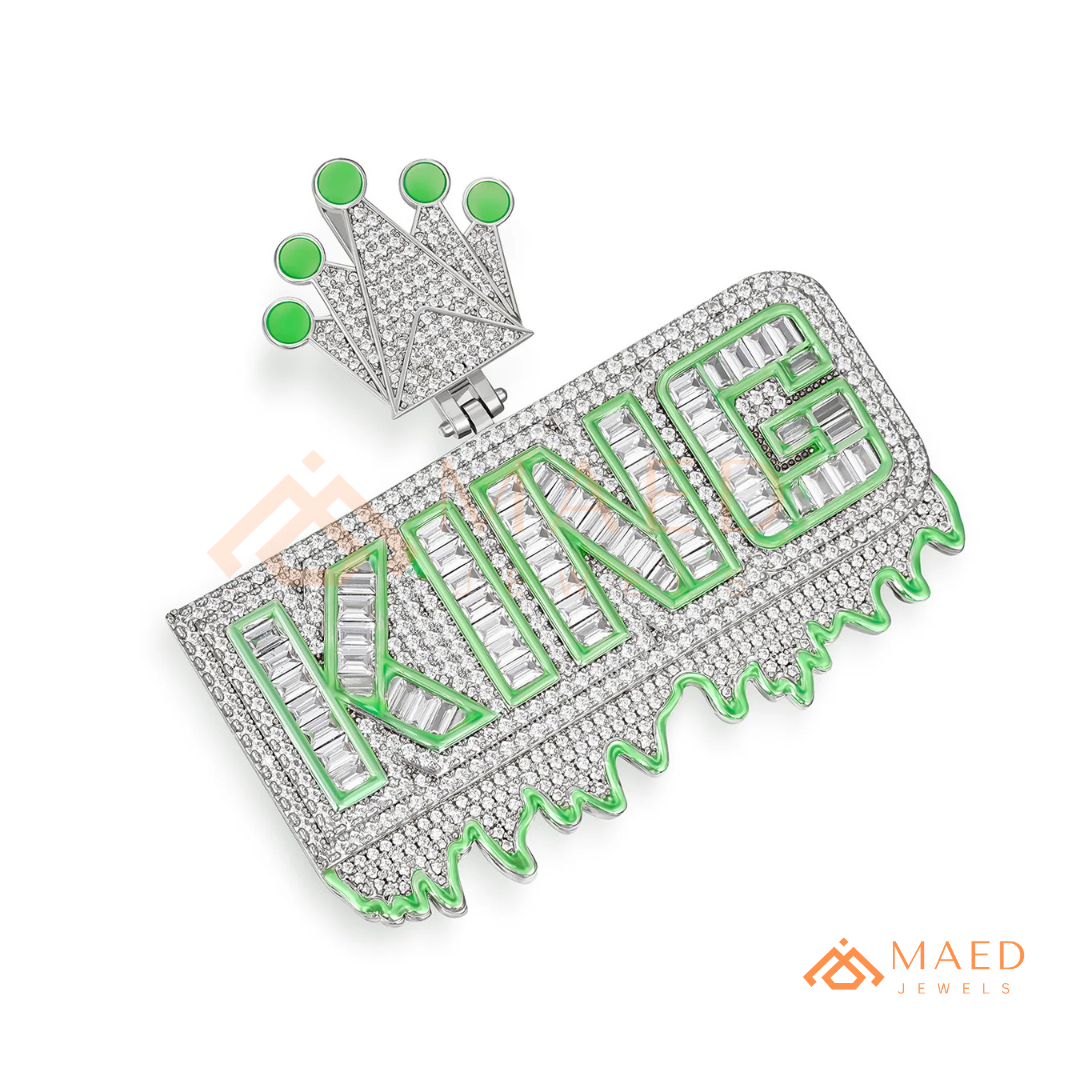 "King" Drip Statement Pendant –  14K Gold, Rose Gold & Sterling Silver with Hand-Set VVS Stones & Enamel Accents
