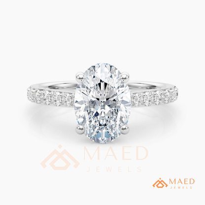 Oval Cut Moissanite Engagement Ring | 14K Gold, Rose Gold & Silver Pave Band