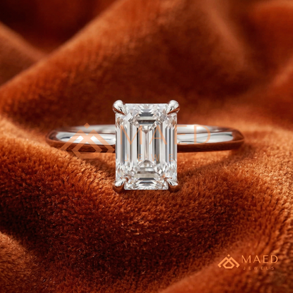 Classic Emerald Cut Solitaire Engagement Ring with Knife-Edge Band in Silver, 14K Gold & Rose Gold
