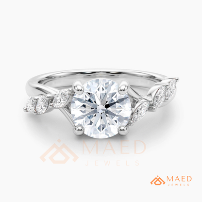 Marquise Leaf Clustered Vine Engagement Ring in 14K Gold, Rose Gold & Silver