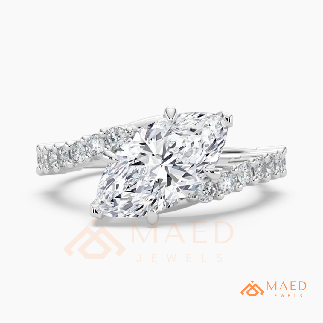 Marquise Cut Diamond Bypass Engagement Ring in Sterling Silver, 14K Gold, & 14K Rose Gold