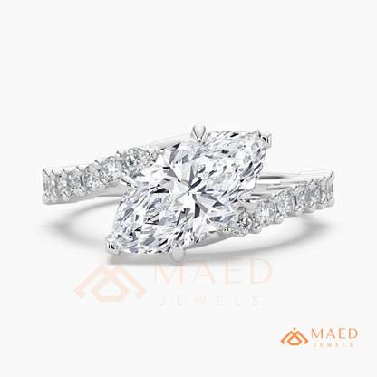 Marquise Cut Diamond Bypass Engagement Ring in Sterling Silver, 14K Gold, & 14K Rose Gold