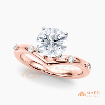 Round Cut Chevron Engagement Ring in Sterling Silver, 14K Gold & 14K Rose Gold