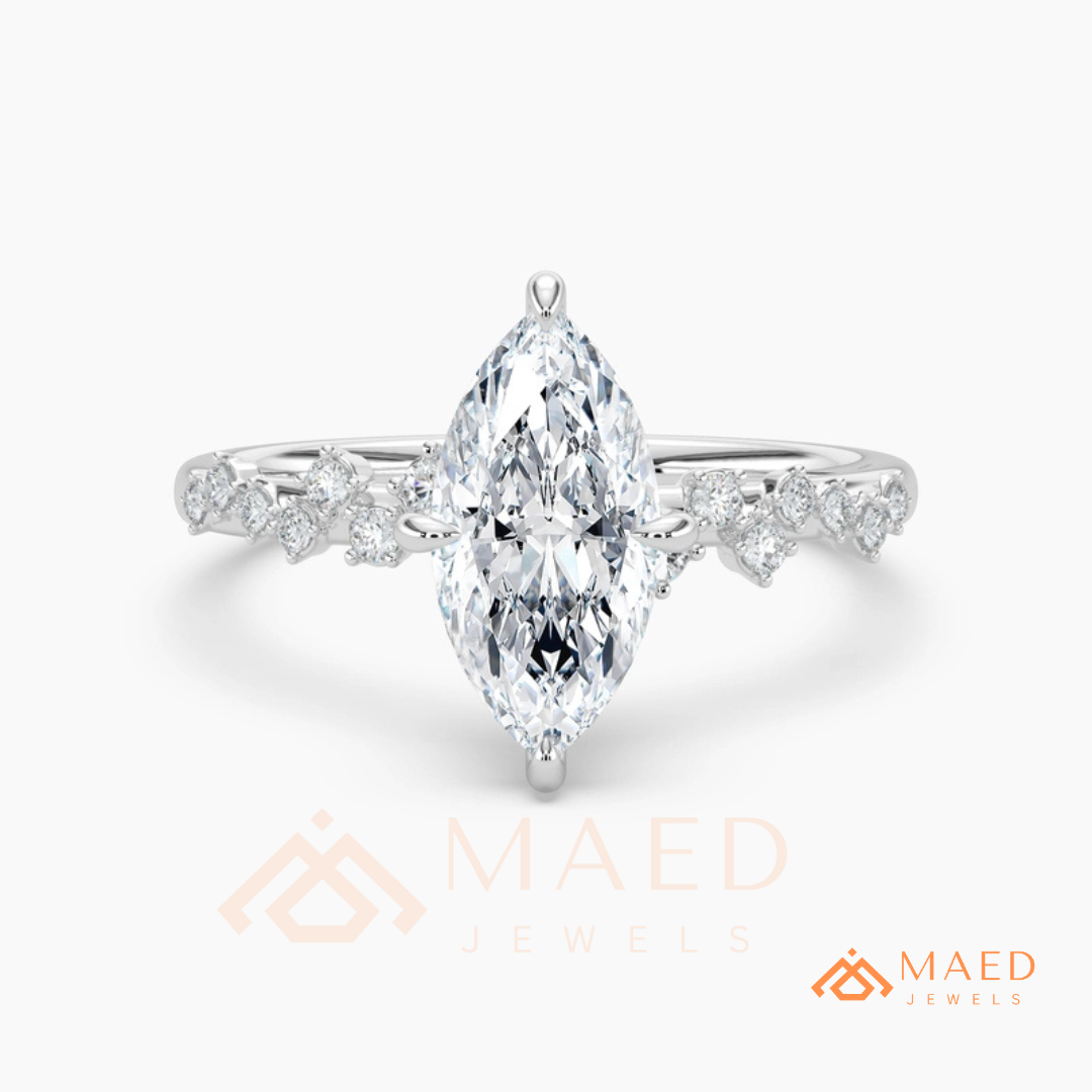 Vintage Marquise Cut Engagement Ring | Cluster Vine Band in 14K Gold, Rose Gold & Sterling Silver