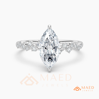 Vintage Marquise Cut Engagement Ring | Cluster Vine Band in 14K Gold, Rose Gold & Sterling Silver