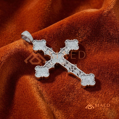 Byzantine Clover Cross Pendant – Iced Out Micro Pave Statement Necklace