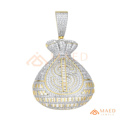 Fully Iced Out Money Bag Pendant – Baguette & Micro Pave Hip Hop Necklace