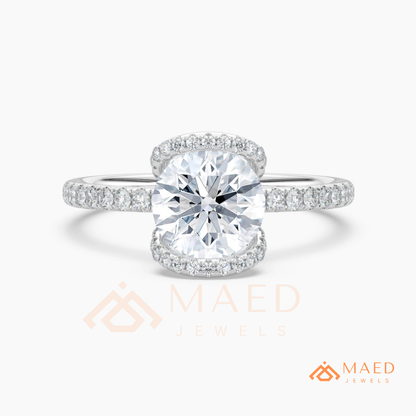Modern Round Cut Open Arc Halo Engagement Ring in 14K Gold, Rose Gold & Silver