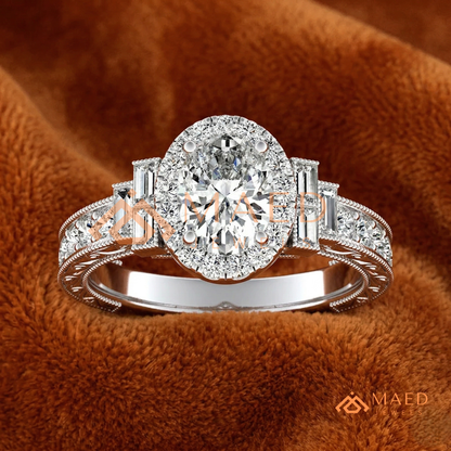 Heirloom Oval Halo [Gemstone Type] Ring with Filigree Band in 14K Gold, Rose Gold & Silver