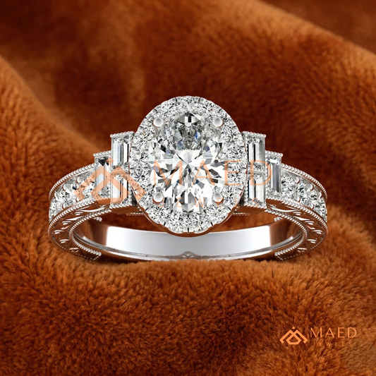 Heirloom Oval Halo [Gemstone Type] Ring with Filigree Band in 14K Gold, Rose Gold & Silver