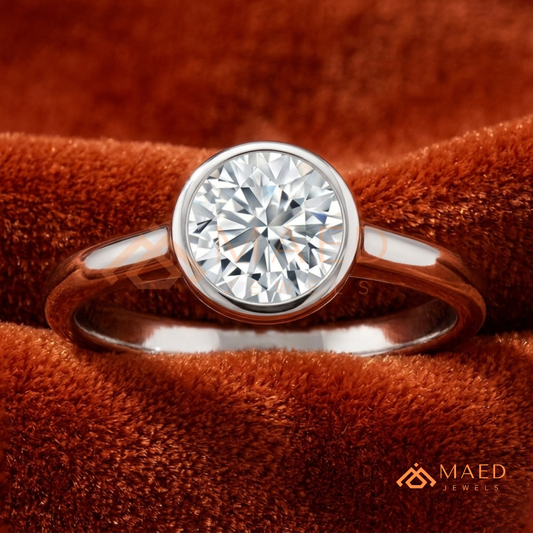 The Solitaire Bezel Ring – Round Brilliant Gemstone (Silver & 14k Gold)