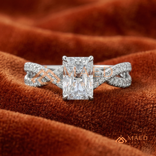 Nature-Inspired Radiant Cut Three-Stone Engagement Ring with Thorn Band in Silver, 14K Gold & Rose Gold