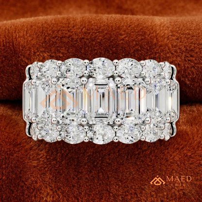 The Empress Triple-Row Ring | Vertical Emerald & Oval Cut Cocktail Band