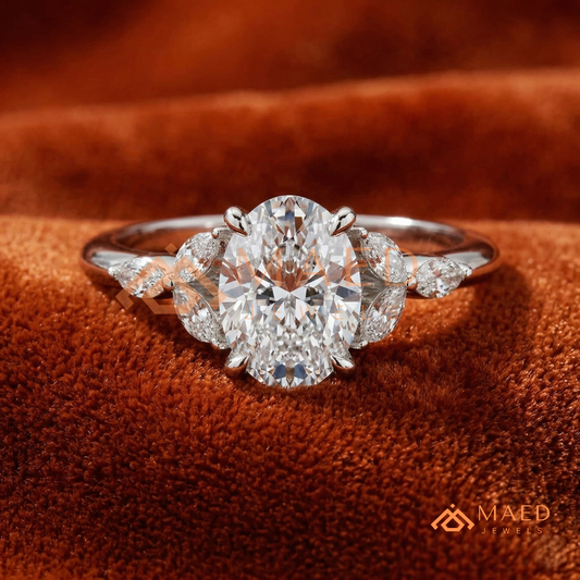 Oval Cut Marquise Cluster Engagement Ring | Nature Inspired Floral Wedding Ring | 14K Gold, Rose Gold & Sterling Silver