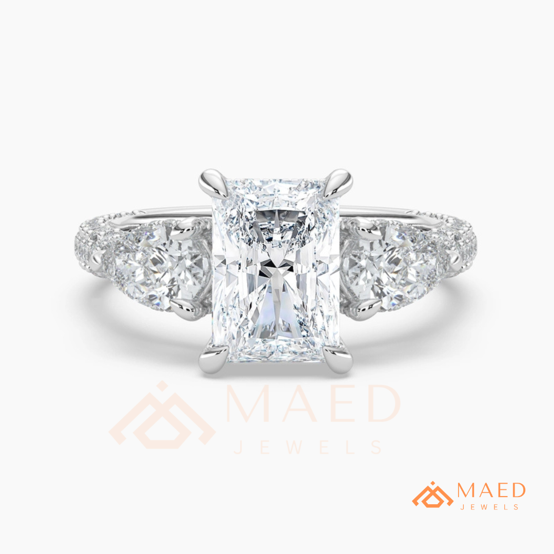 Modern Oval Cut Triple Row Engagement Ring with Baguette & Pavé Band