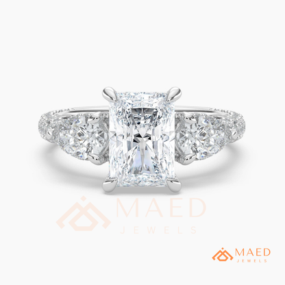 Modern Oval Cut Triple Row Engagement Ring with Baguette & Pavé Band