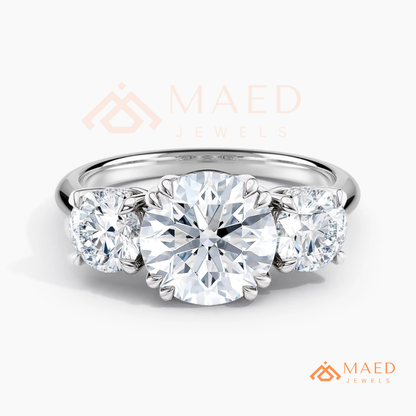 Three-Stone Round Cut Engagement Ring | Classic Trilogy Setting in 14K Gold, Rose Gold & Silver