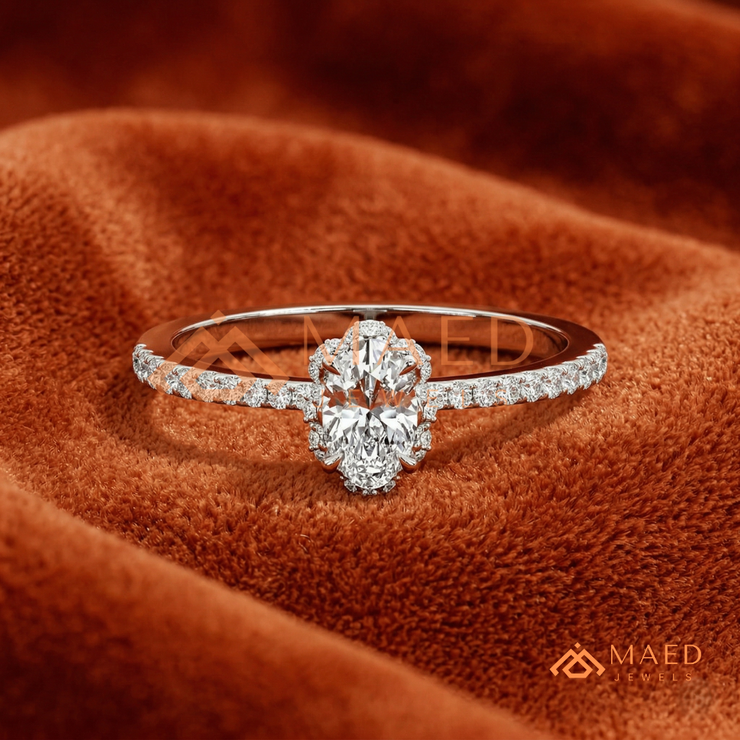 Vintage Oval Cut Halo Engagement Ring in 14K Gold, Rose Gold & Silver