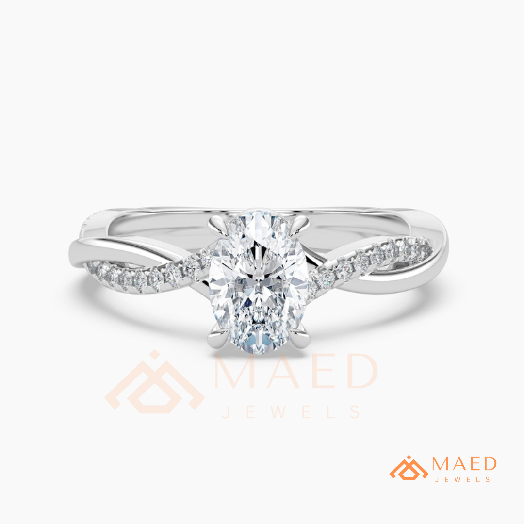 Oval Cut Twisted Infinity Engagement Ring in 14K Gold, Rose Gold & Silver | Entwined Pave Moissanite Wedding Ring for Women