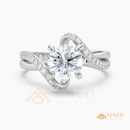 Round Cut Diamond Bypass Engagement Ring in Sterling Silver, 14K Gold & Rose Gold
