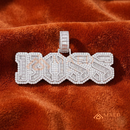 Custom Iced Out "BOSS" Letter Pendant Necklace in 14K Gold, Rose Gold & Sterling Silver