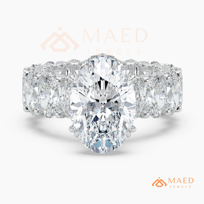 Elongated Oval Cut Engagement Ring with Full Oval Eternity Band | 14k Gold & Silver