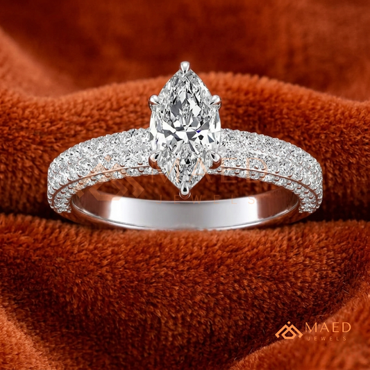 Marquise Cut Solitaire Pave Engagement Ring - Sterling Silver, 14K Gold, or 14K Rose Gold