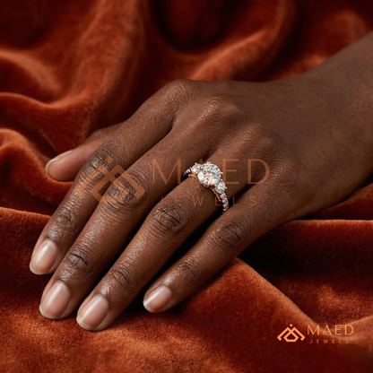 he Trinity Pave Band Ring | Round Brilliant Three-Stone Anniversary Band