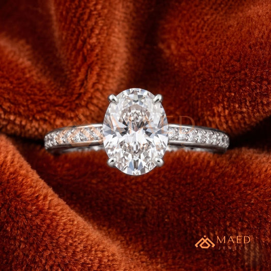 Elegant Oval-Cut Solitaire Engagement Ring with Pavé Band