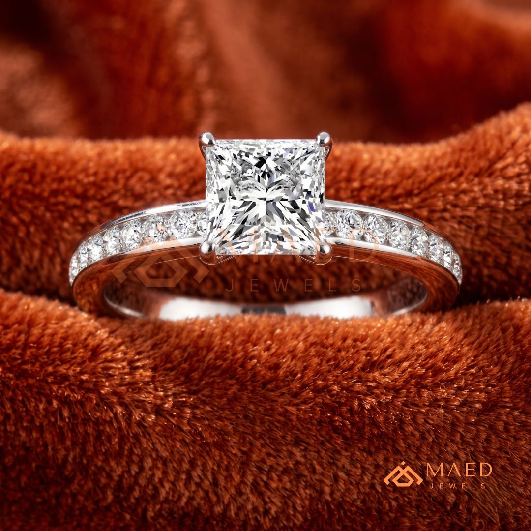 Princess Cut Diamond Engagement Ring | 14k Gold, Rose Gold & Sterling Silver Sparkle Solitaire Accented Band