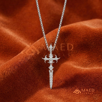 Gothic Dagger Cross Pendant Necklace in Sterling Silver, 14K Gold & Rose Gold