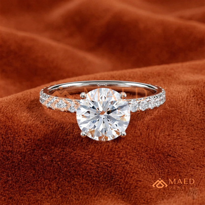 Classic Round Cut Pave Solitaire Ring in Silver, 14K Yellow Gold, or Rose Gold