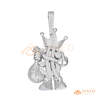 Money Bag King Diamond Pendant - 14K Gold, Rose Gold & Sterling Silver Hip Hop Charm