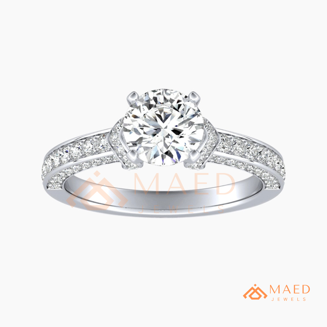 Classic Round Brilliant Solitaire Engagement Ring with Pavé Band