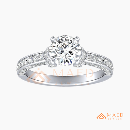 Classic Round Brilliant Solitaire Engagement Ring with Pavé Band