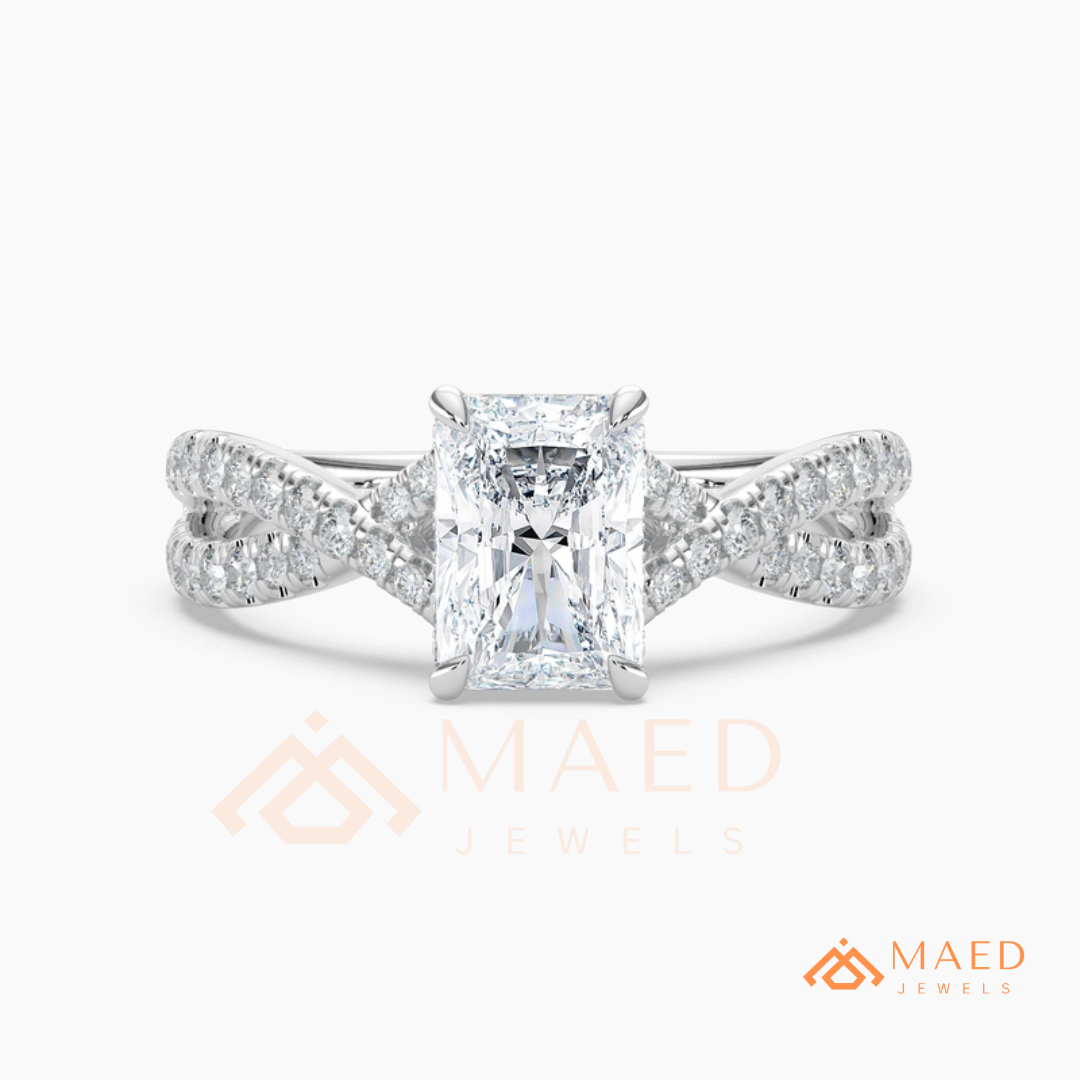 Nature-Inspired Radiant Cut Three-Stone Engagement Ring with Thorn Band in Silver, 14K Gold & Rose Gold
