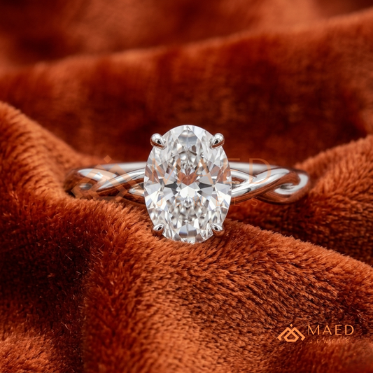 Braided Solitaire Oval Cut Ring in 14K Yellow Gold, Rose Gold & Silver