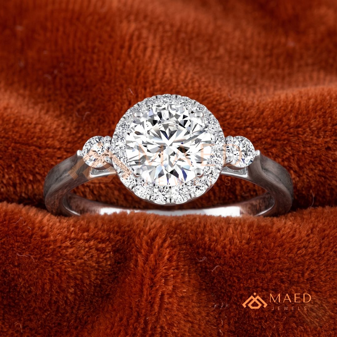 Majestic Oval Halo Diamond Simulant Ring in 14K Yellow Gold, Rose Gold & Sterling Silver