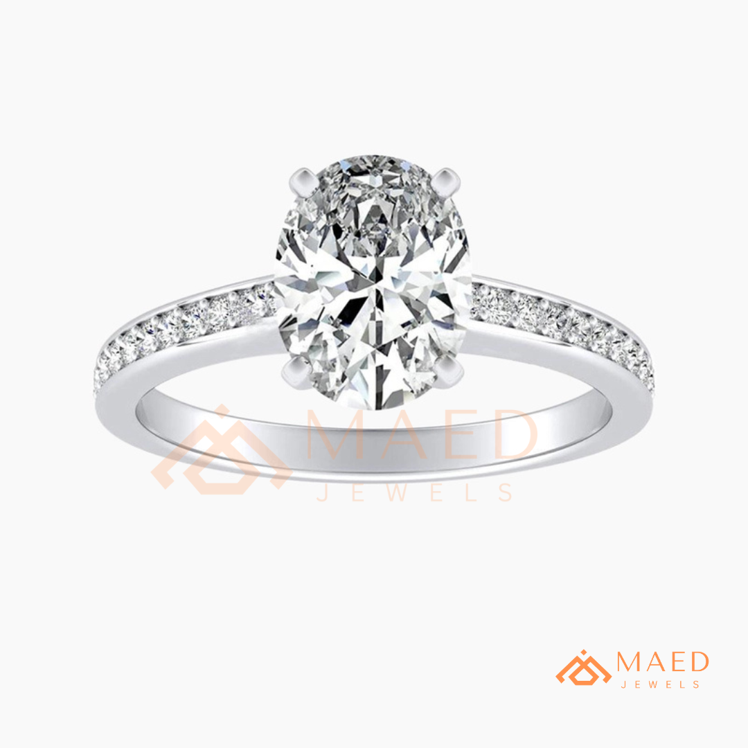 Elegant Oval-Cut Solitaire Engagement Ring with Pavé Band